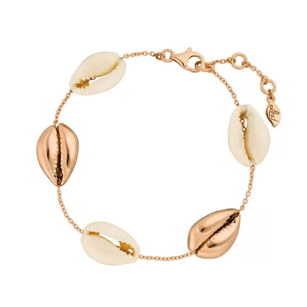 Leaf Jewelry Armkette 5 Cowrie Shells, 18 K Rosegold vergoldet zollfrei
