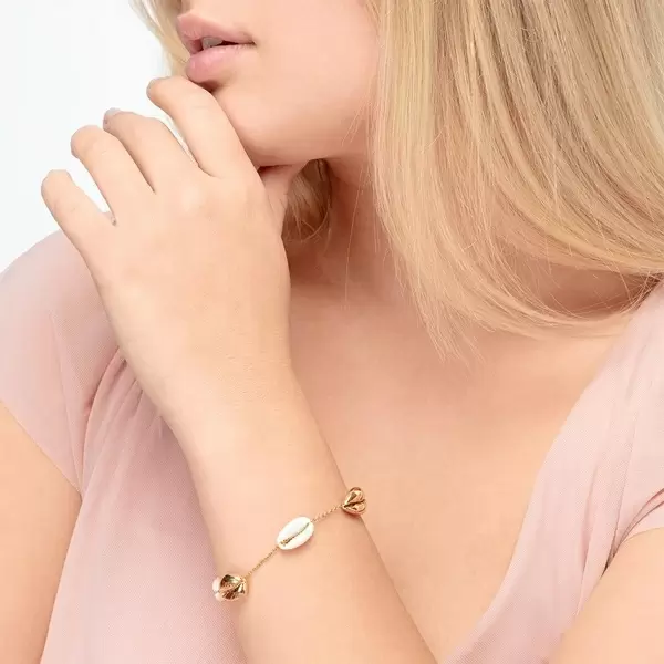 Leaf Jewelry Armkette 5 Cowrie Shells, 18 K Rosegold vergoldet zollfrei