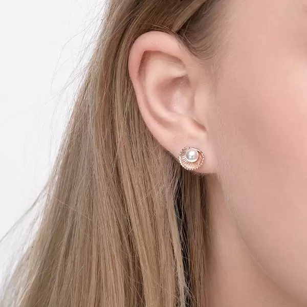 Leaf Jewelry Ohrstecker Muschel mit Perle, 18 K Rosegold vergoldet Flash Sale