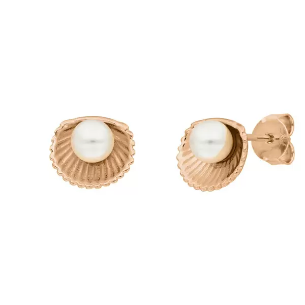 Leaf Jewelry Ohrstecker Muschel mit Perle, 18 K Rosegold vergoldet Flash Sale
