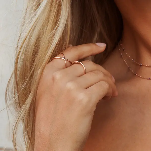Leaf Jewelry Ring X Cross, 18 K Rosegold vergoldet, Größe 54 Saisonale Angebote