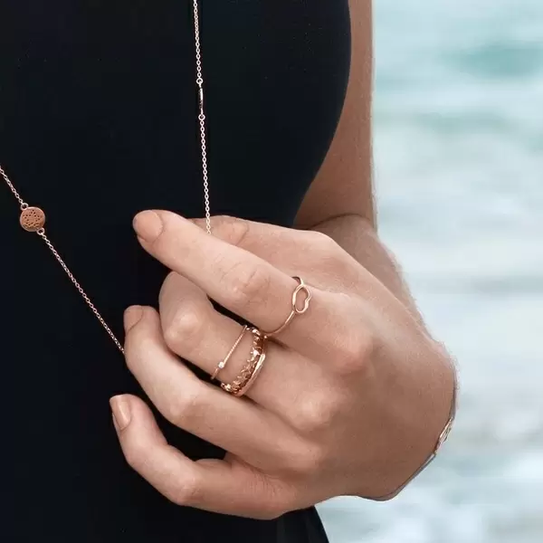 Leaf Jewelry Basic Ring, 18 K Rosegold vergoldet, Größe 46 zollfrei