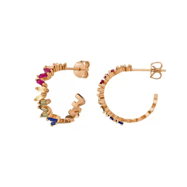 Leaf Jewelry Creole ICE CUBE, Multi Colour Zirkonia, 18 K Rosegold vergoldet Rabatt
