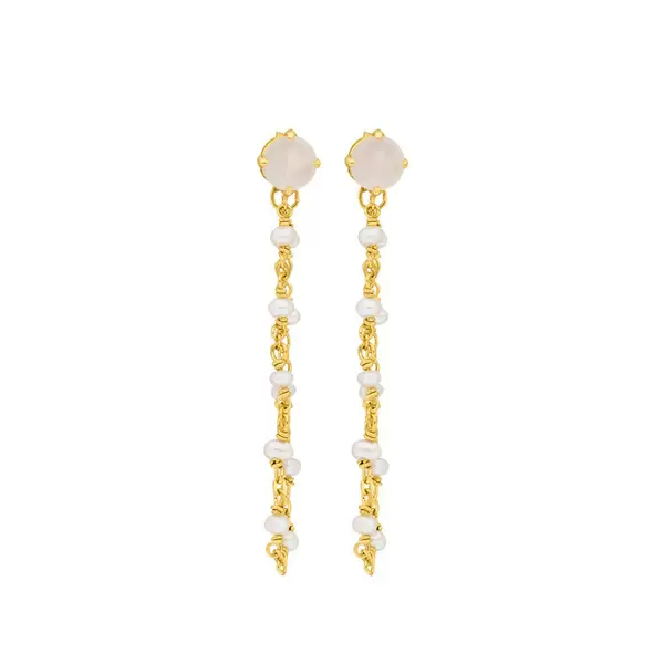 Leaf Jewelry Ohrhänger Flying Gem, Perle/Rosenquarz, 18 K Gelbgold vergoldet Vatertagsangebot
