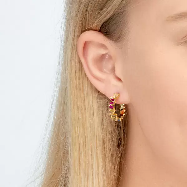 Leaf Jewelry Creole ICE CUBE, Multi Colour Zirkonia, 18 K Gelbgold vergoldet Bestseller