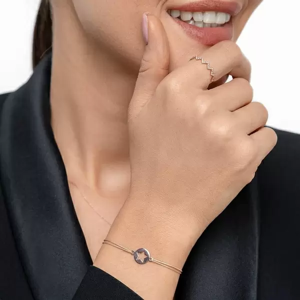 Leaf Jewelry Glücksbändchen Star, 14 K Roségold, Beige Wochenangebot