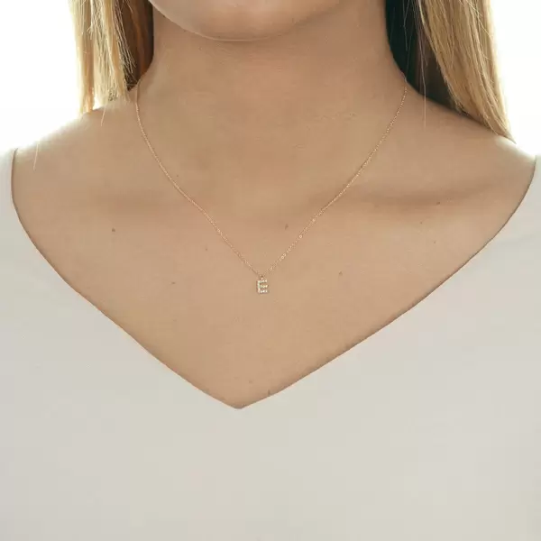 Leaf Jewelry Halskette Letter "E", 14 K Rosegold mit Diamanten Kostenlose Rückgabe