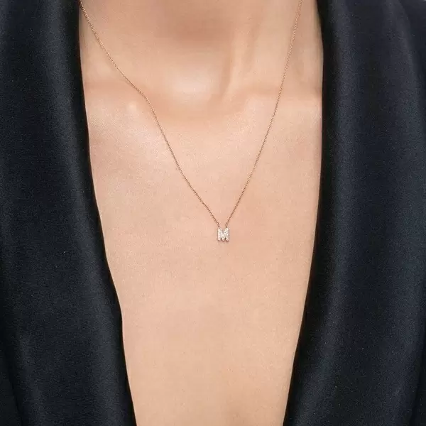 Leaf Jewelry Halskette Letter "M", 14 K Rosegold mit Diamanten JETZT KAUFEN