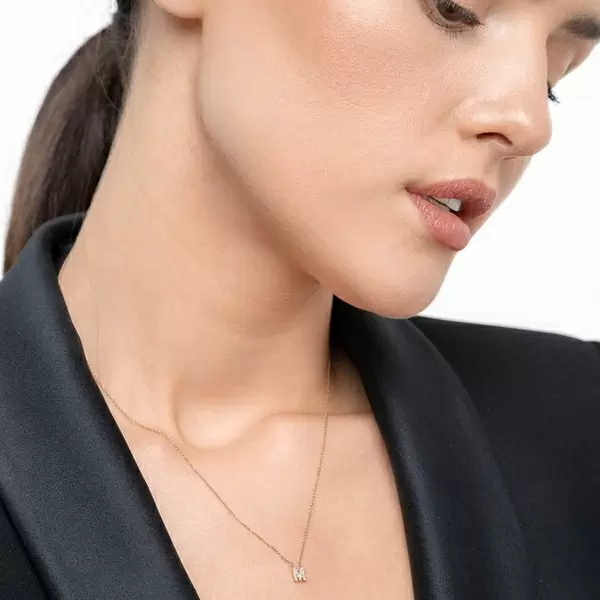 Leaf Jewelry Halskette Letter "M", 14 K Rosegold mit Diamanten JETZT KAUFEN