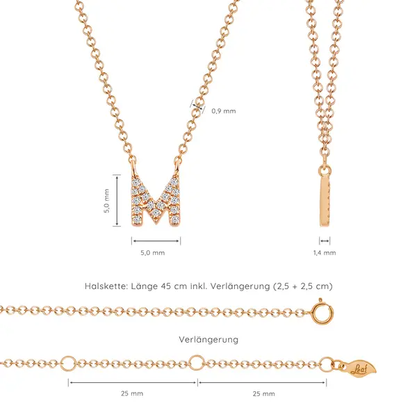 Leaf Jewelry Halskette Letter "M", 14 K Rosegold mit Diamanten JETZT KAUFEN