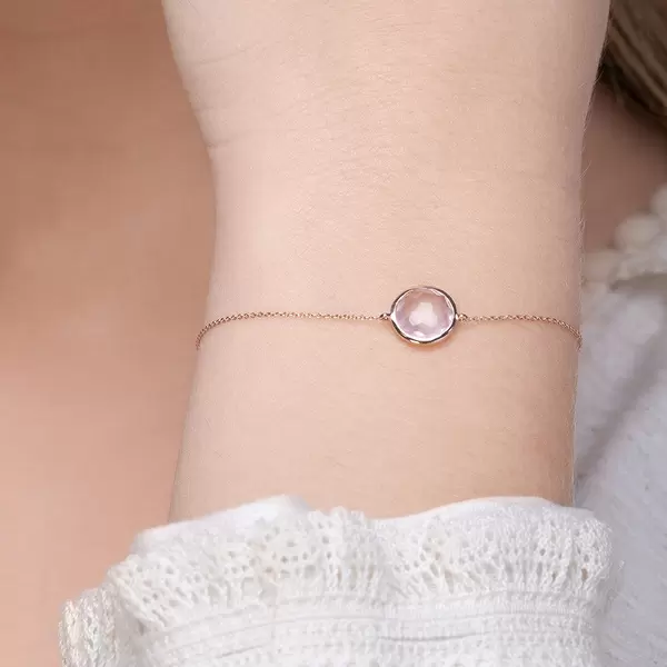 Leaf Jewelry Armkette Rosenquarz, 14 K Roségold Sonderangebot der Fabrik