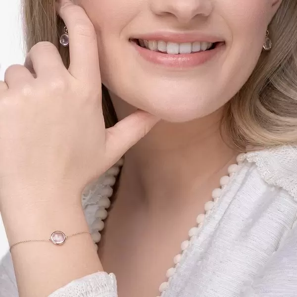 Leaf Jewelry Armkette Rosenquarz, 14 K Roségold Sonderangebot der Fabrik