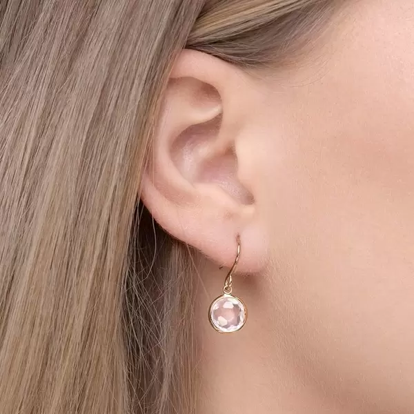Leaf Jewelry Ohrringe Rosenquarz, 14 K Gelbgold Clearance-Verkauf