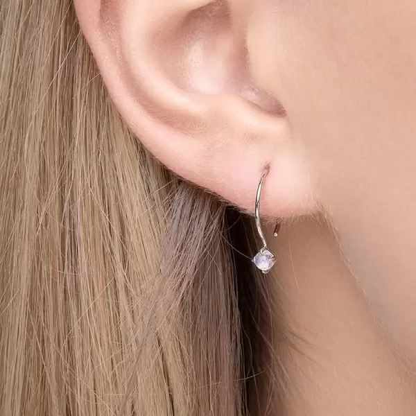 Leaf Jewelry Ohrringe Cabochon, Mondstein, 14 K Weißgold Im Verkauf
