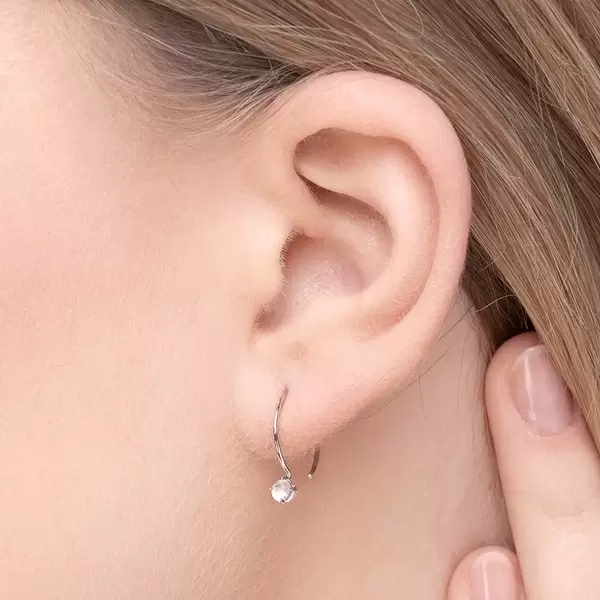 Leaf Jewelry Ohrringe Cabochon, Mondstein, 14 K Weißgold Im Verkauf