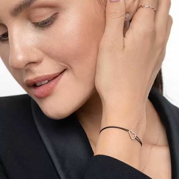 Leaf Jewelry Glückarmband Herz mit Diamanten, 18 K Rosegold, Beige zollfrei