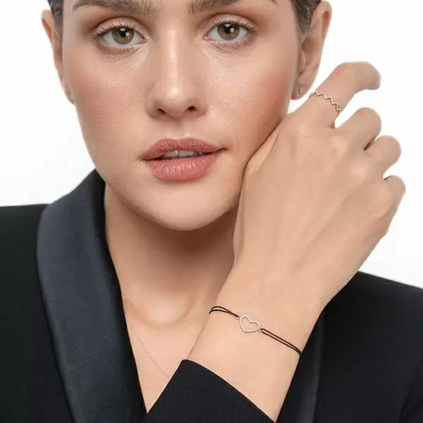 Leaf Jewelry Glückarmband Herz mit Diamanten, 18 K Rosegold, Beige zollfrei