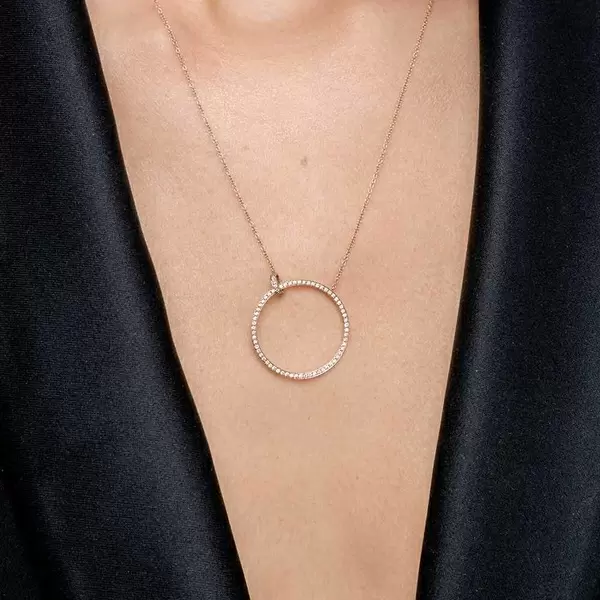 Leaf Jewelry Halskette Circle Groß mit Diamanten, 18 K Rosegold 2025