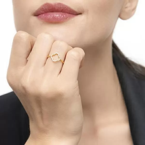 Leaf Jewelry Ring Kleeblatt mit Diamanten, 18 K Gelbgold Online