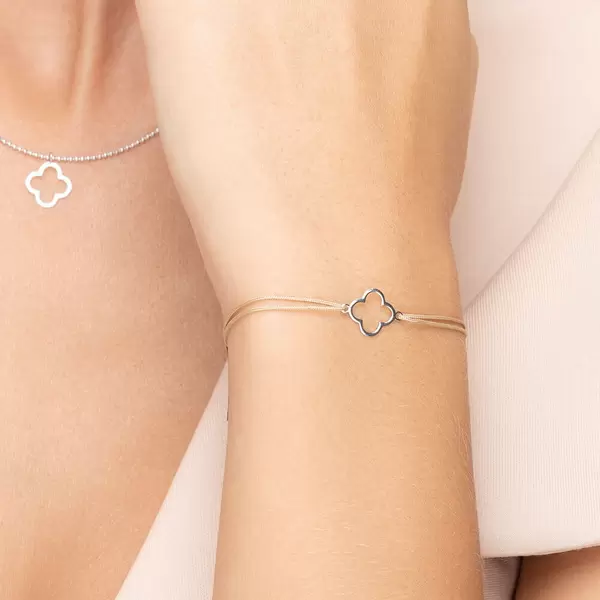 Leaf Jewelry Glücksbändchen GENTLE CLOVER, 14 K Weißgold, Beige Outlet