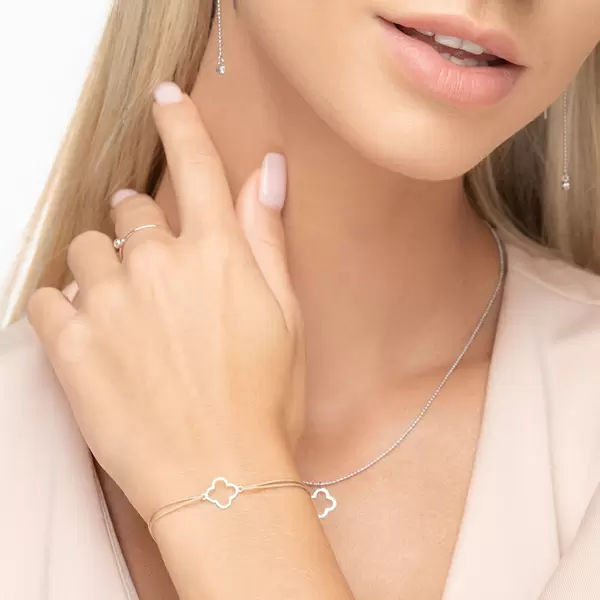 Leaf Jewelry Glücksbändchen GENTLE CLOVER, 14 K Weißgold, Beige Outlet