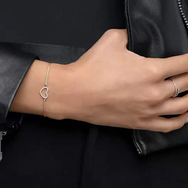 Leaf Jewelry Glückarmband Herz mit Diamanten, 18 K Weißgold, Beige Blitzangebot