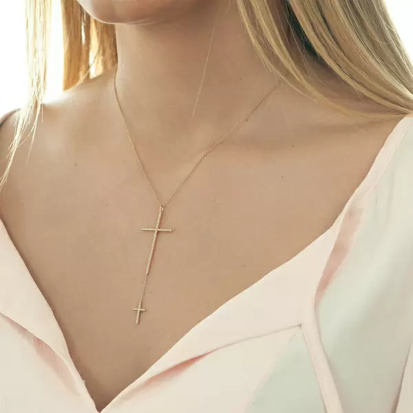 Leaf Jewelry Halskette 2 Kreuze mit Diamanten, 18 K Rosegold Neuheiten