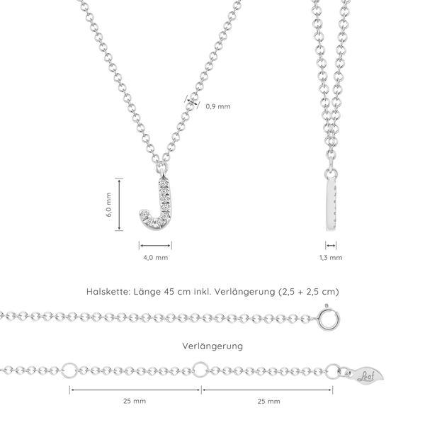 Leaf Jewelry Halskette Letter "J", 14 K Weißgold mit Diamanten Bestseller