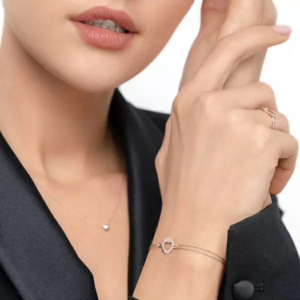 Leaf Jewelry Glücksbändchen Heart, 14 K Rosegold, Beige VIP-Rabatte