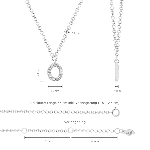 Leaf Jewelry Halskette Letter "O", 14 K Weißgold mit Diamanten Tiefpreis