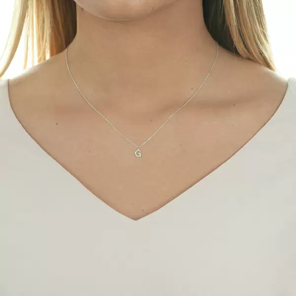 Leaf Jewelry Halskette Letter "G", 14 K Weißgold mit Diamanten Letzte 3 Tage