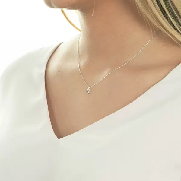 Leaf Jewelry Halskette Letter "G", 14 K Weißgold mit Diamanten Letzte 3 Tage