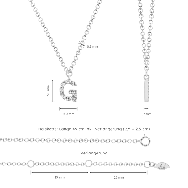 Leaf Jewelry Halskette Letter "G", 14 K Weißgold mit Diamanten Letzte 3 Tage
