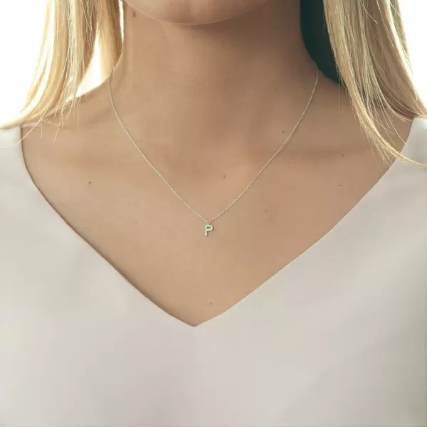 Leaf Jewelry Halskette Letter "P", 14 K Weißgold mit Diamanten Bis zu 55% Rabatt