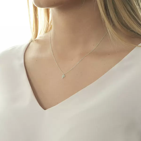 Leaf Jewelry Halskette Letter "P", 14 K Weißgold mit Diamanten Bis zu 55% Rabatt