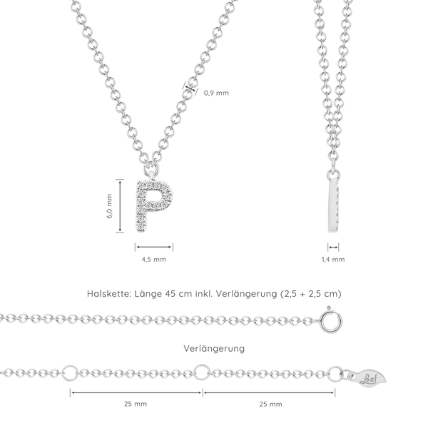 Leaf Jewelry Halskette Letter "P", 14 K Weißgold mit Diamanten Bis zu 55% Rabatt