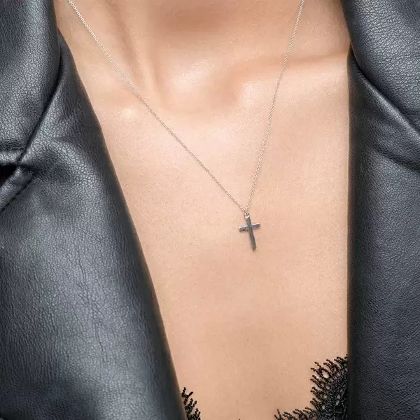 Leaf Jewelry Halskette Kreuz, 14 K Weißgold Riesige Rabatte