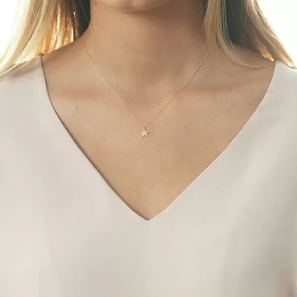 Leaf Jewelry Halskette Stern mit Diamanten, 18 K Gelbgold Kostenloser Versand international