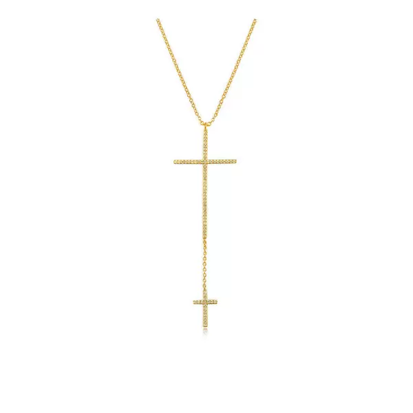 Leaf Jewelry Halskette 2 Kreuze mit Diamanten, 18 K Gelbgold Begrenzt auf 3 Tage