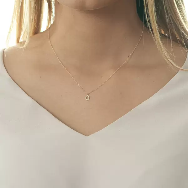 Leaf Jewelry Halskette Letter "O", 14 K Rosegold mit Diamanten Im Verkauf
