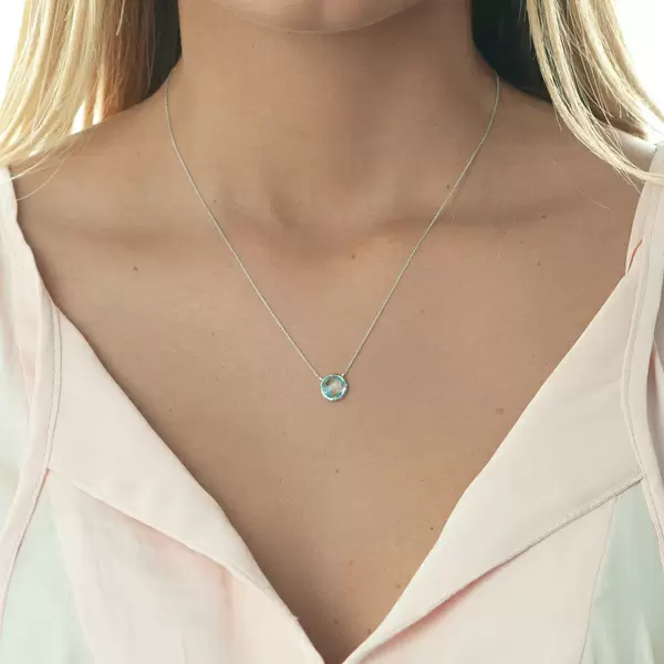 Leaf Jewelry Halskette Blauer Topas, 14 K Weißgold zollfrei