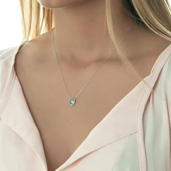 Leaf Jewelry Halskette Blauer Topas, 14 K Weißgold zollfrei