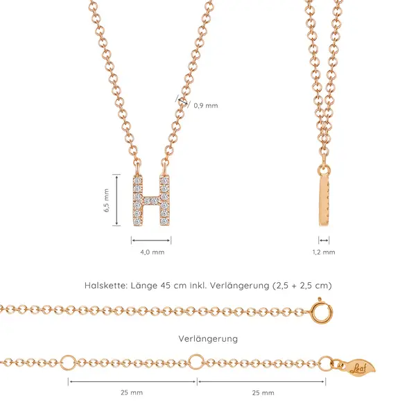 Leaf Jewelry Halskette Letter "H", 14 K Rosegold mit Diamanten Angebote