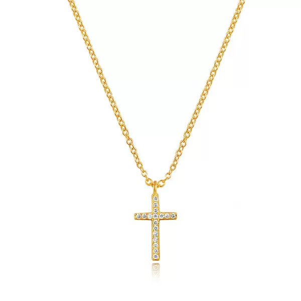 Leaf Jewelry Halskette Kreuz mit Diamanten, 18 K Gelbgold Schlussverkauf