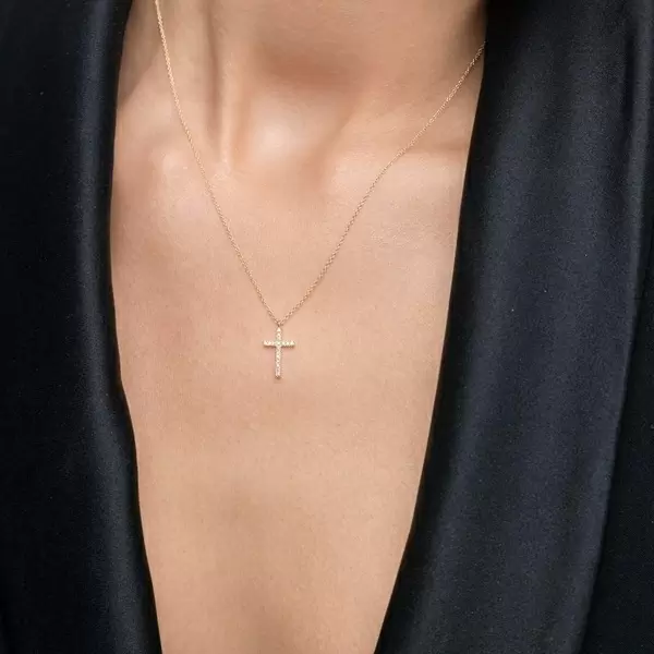 Leaf Jewelry Halskette Kreuz mit Diamanten, 18 K Gelbgold Schlussverkauf