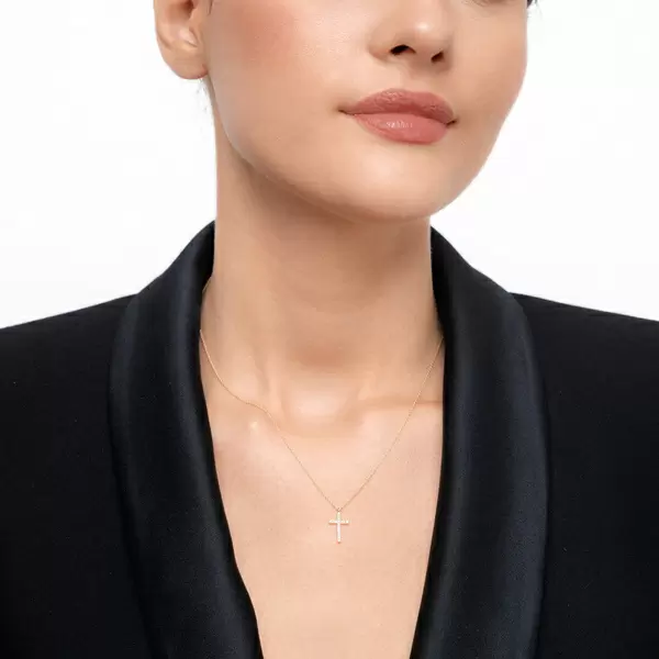 Leaf Jewelry Halskette Kreuz mit Diamanten, 18 K Gelbgold Schlussverkauf