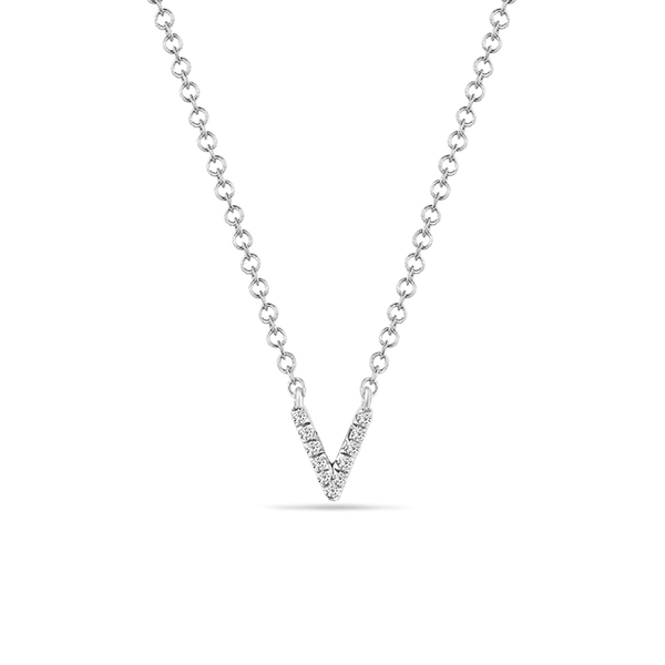 Leaf Jewelry Halskette Letter "V", 14 K Weißgold mit Diamanten Günstiger Verkauf