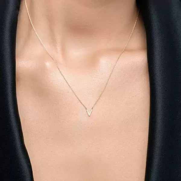Leaf Jewelry Halskette Letter "V", 14 K Weißgold mit Diamanten Günstiger Verkauf