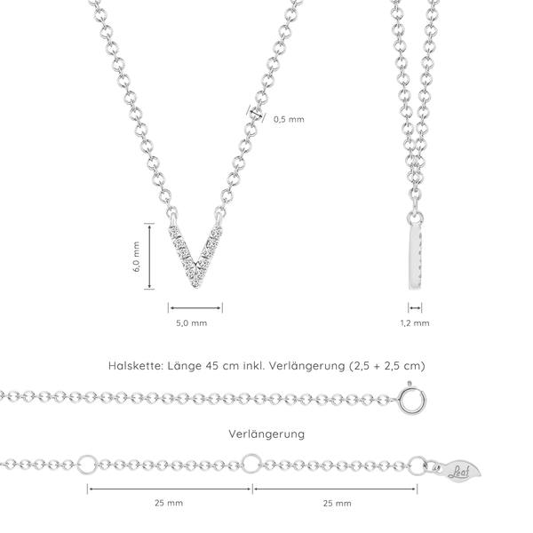 Leaf Jewelry Halskette Letter "V", 14 K Weißgold mit Diamanten Günstiger Verkauf