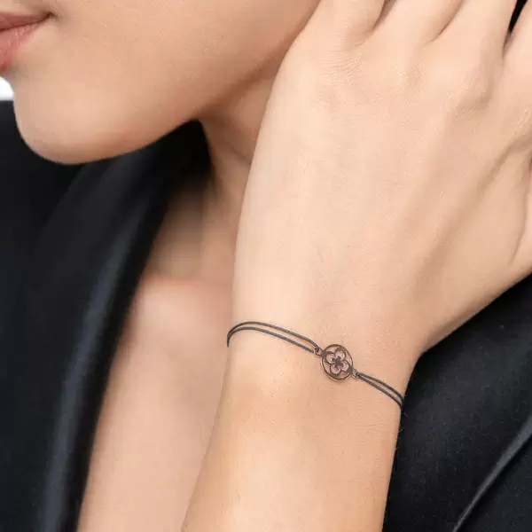 Leaf Jewelry Glücksbändchen Clover, 14 K Rosegold, Schwarz Fabrik Onlineshop